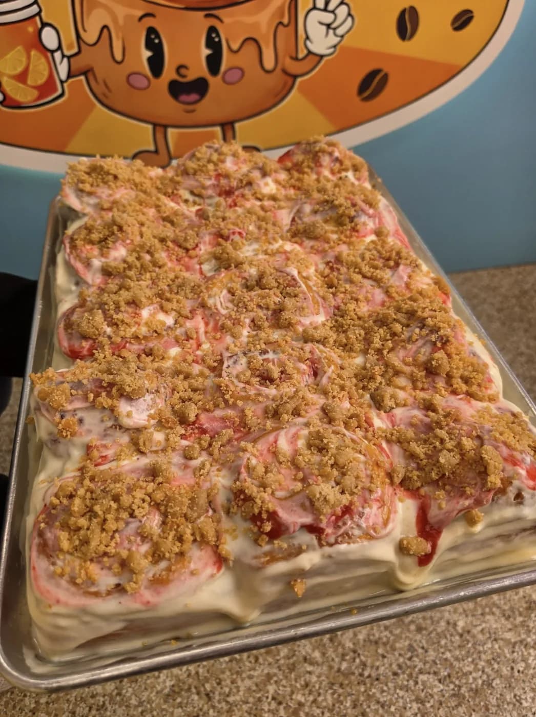 PEACH COBBLER cinnamon roll — Warm peaches, brown sugar, and a hint of cinnamon like grandma's cobbler.
